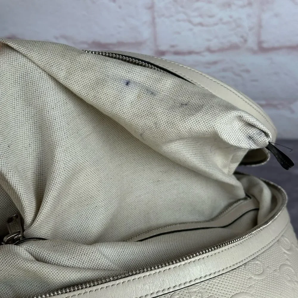 Gucci Embossed Leather Print Gg Backpack